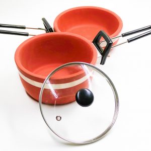 SeGrand Clay Sauce Pan (1.5 Litre) and Fry Pan (1 Litre) Combo Set with Glass Lid