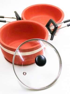 SeGrand Clay Sauce Pan (1.5 Litre) and Fry Pan (1 Litre) Combo Set with Glass Lid