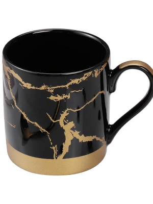 12 Pcs Cup & Saucer Set - Gold Collection - Black + Matt Gold - With Gift Box