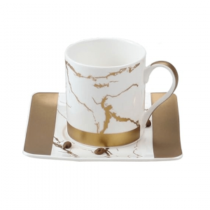 12 Pcs Cup & Saucer Set - Gold Collection - White + Matt Gold - With Gift Box