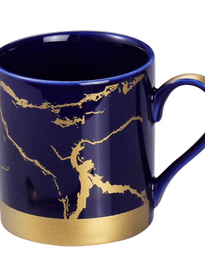 6 Pcs Mug Set - Gold Collection - Shine Dark Blue + Matt Gold - With Gift Box