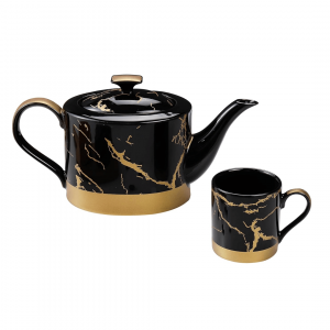 8 Pcs Tea Set - Gold Collection - Black + Matt Gold - With Gift Box
