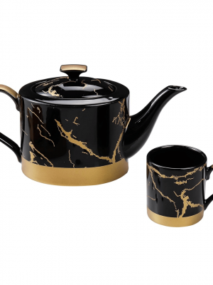 8 Pcs Tea Set - Gold Collection - Black + Matt Gold - With Gift Box