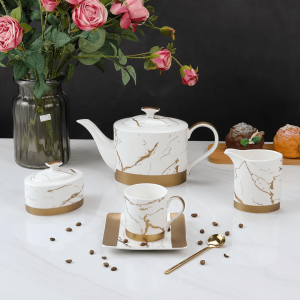8 Pcs Tea Set - Gold Collection - White + Matt Gold - With Gift Box