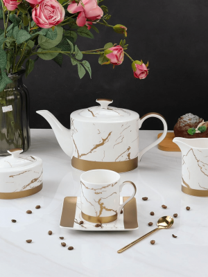 8 Pcs Tea Set - Gold Collection - White + Matt Gold - With Gift Box