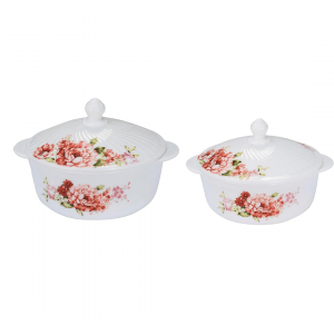 Celosia 4 Pcs White Round Casserole Set - With Lid - 1L +1.5L