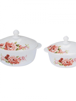 Celosia 4 Pcs White Round Casserole Set - With Lid - 1L +1.5L
