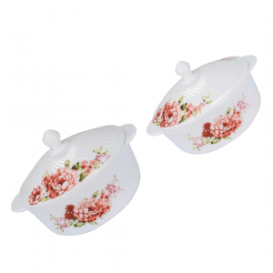 Flora 4 Pcs White Round Casserole Set - With Lid  - 1L +1.5L