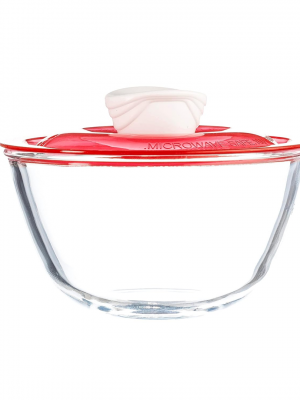 Kingston High Borosilicate Mixing Bowl Set Of 2 Pc  1000 Ml - Red Lid - With Gift Box