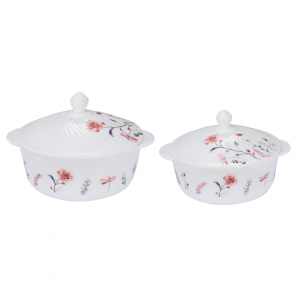 Lantana 4 Pcs White Round Casserole Set - With Lid - 1L +1.5L