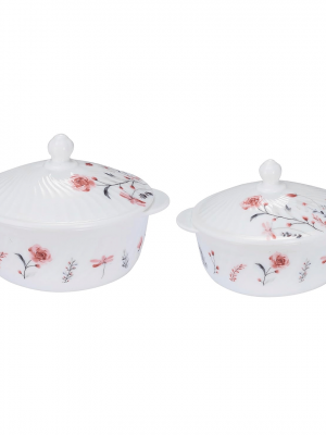 Lantana 4 Pcs White Round Casserole Set - With Lid - 1L +1.5L