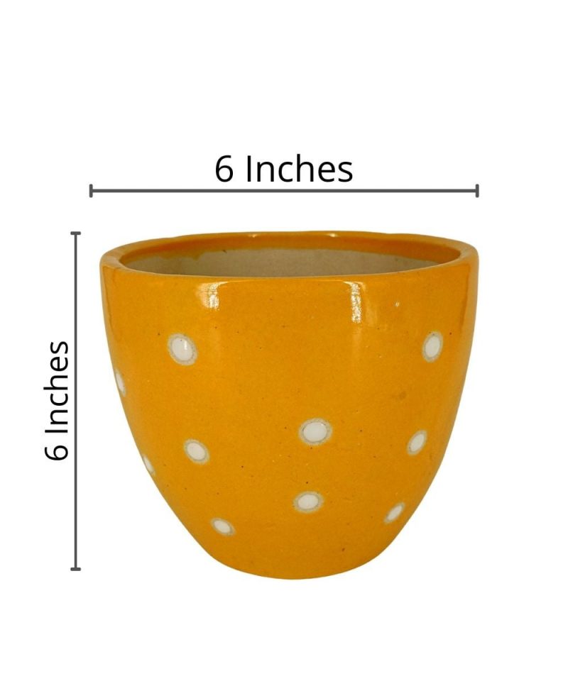 Yellow Dotted Handcrafted Ceramic Pots for Plants, Bonsai Tree 15x15x15 cm - Image 2