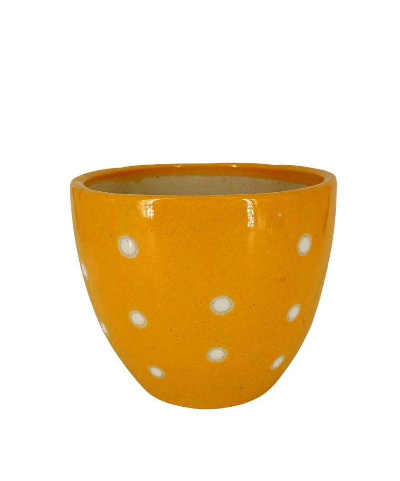 Yellow Dotted Handcrafted Ceramic Pots for Plants, Bonsai Tree 15x15x15 cm