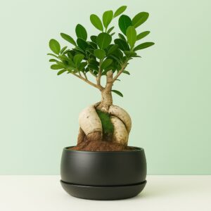Ficus Microcarpa Bonsai – 5 Years | Metal Tray Pot | Black, Gold, White, Red